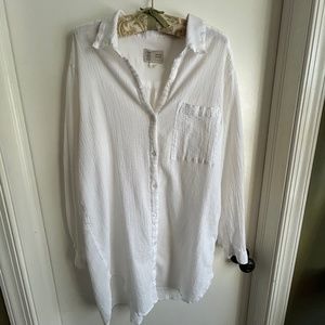 Anthropologie | Saturday Sunday White Gauze Button-down Tunic Cover up Large